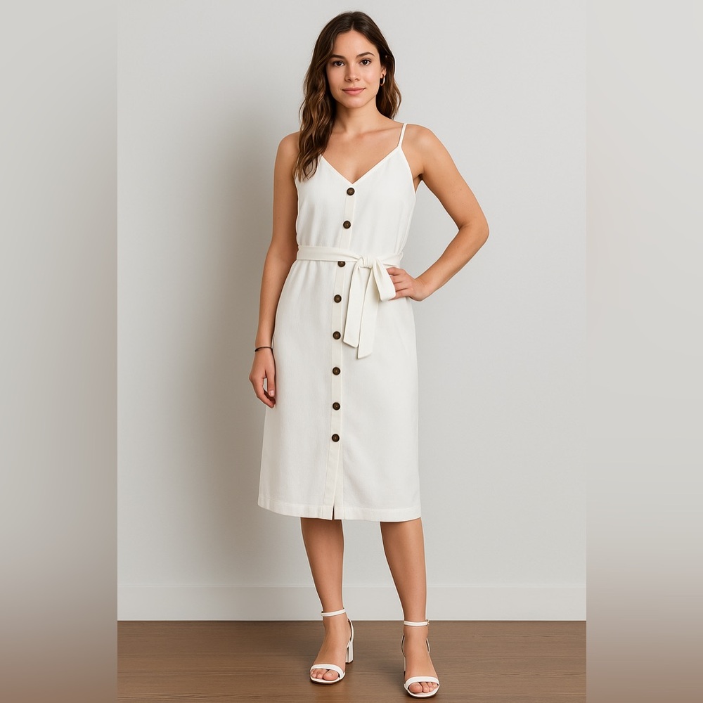 Elizabeth Crosby Los Angeles White Button-Down Midi Dress (Size M)
